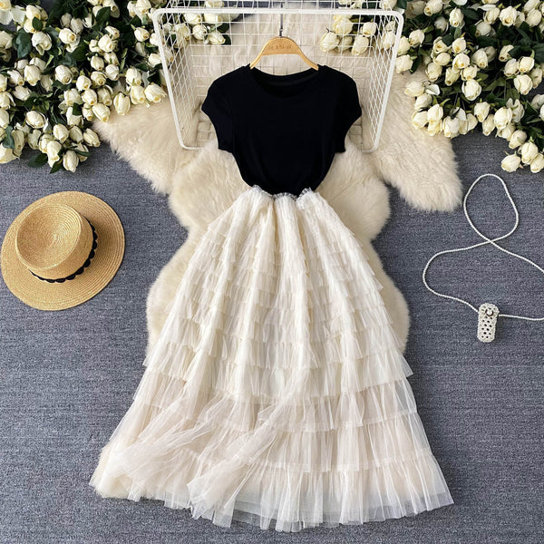 High-end Layered Mesh Patchwork Dress