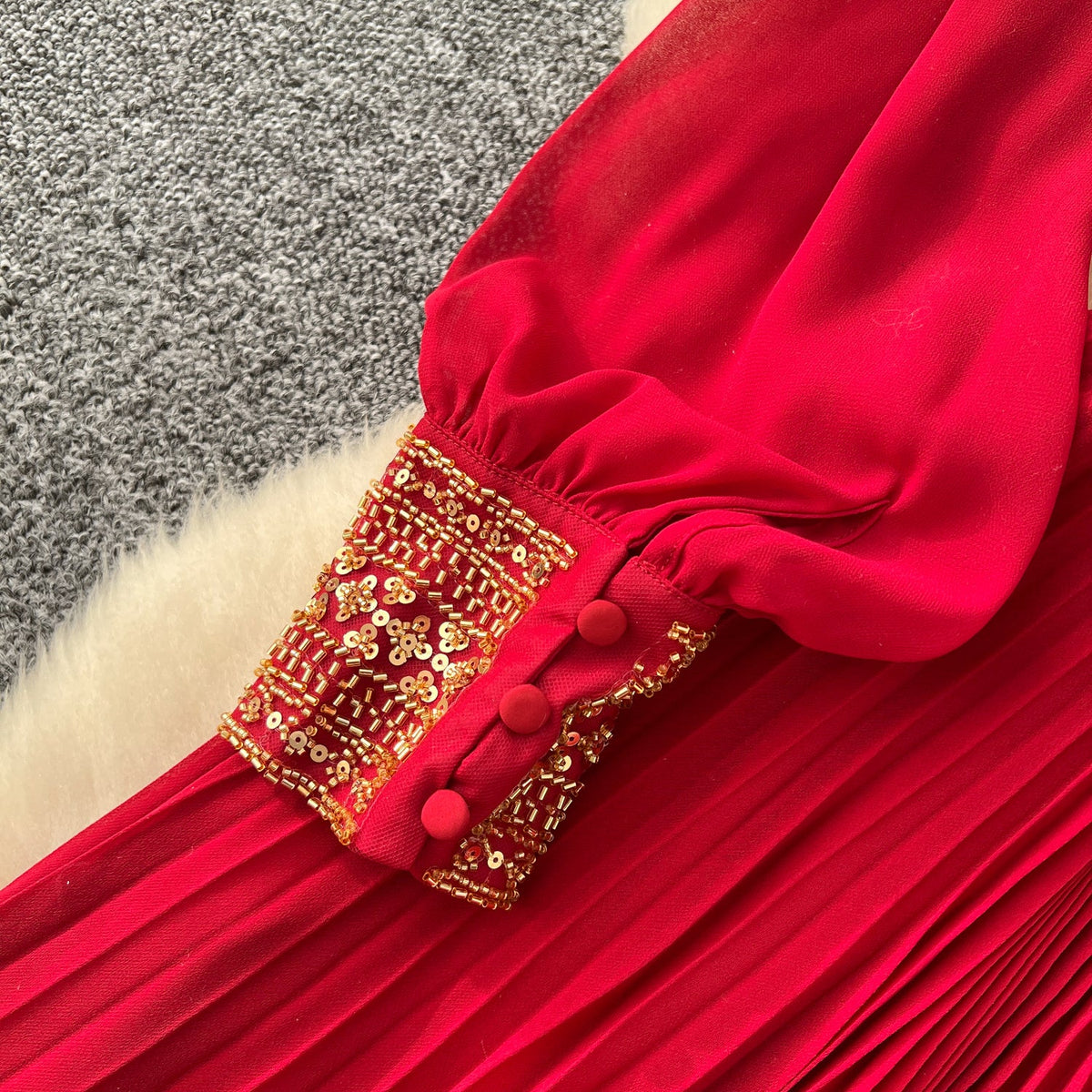 Premium Rhinestone Studded Pleated Dress