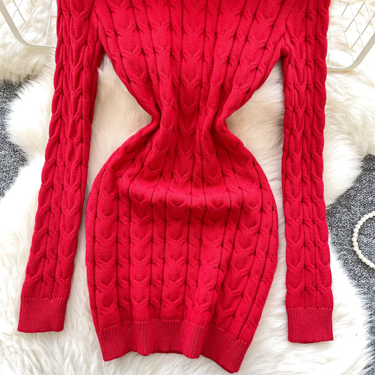 Niche Twisted Knit Backless Sweater Dress