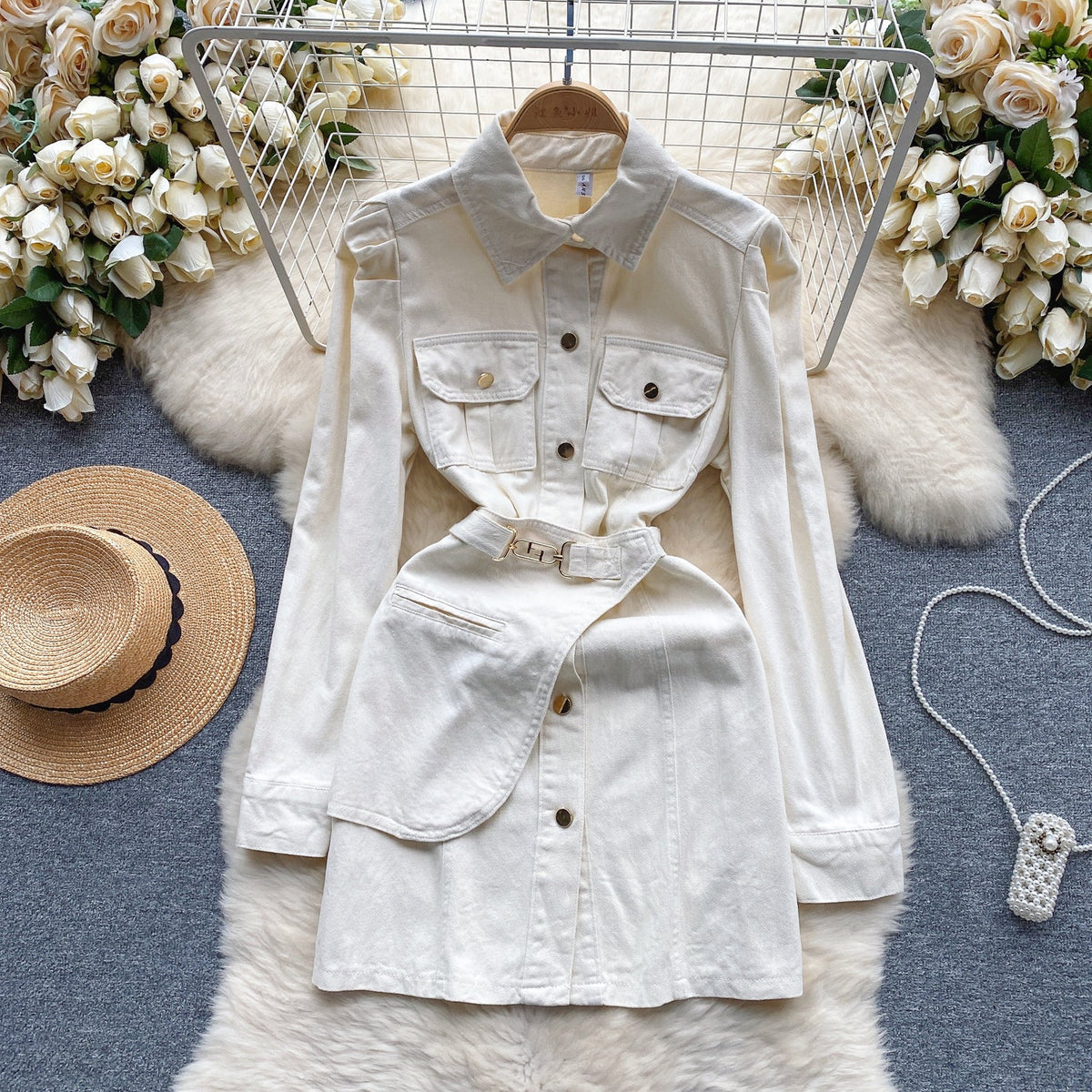 Sweetie Candy Color Denim Shirt Dress