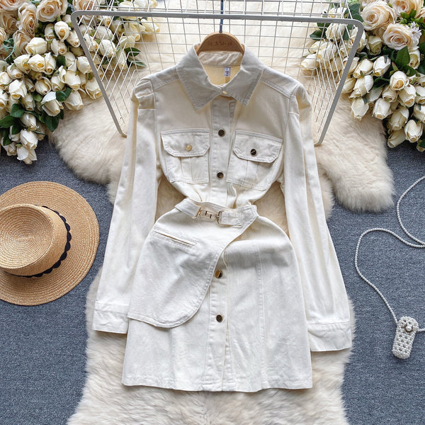 Sweetie Candy Color Denim Shirt Dress