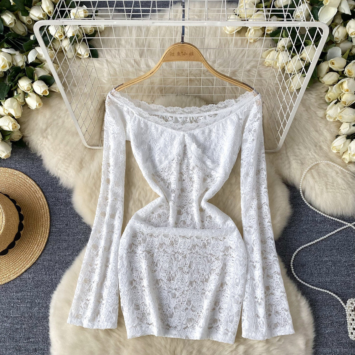 Elegant Slim-fit Embroidered Lace Dress