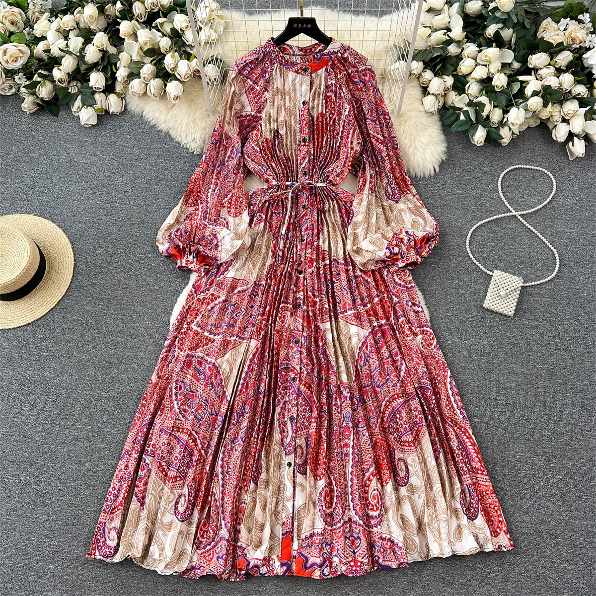Crew Neck Floral Printed Shirt Dress