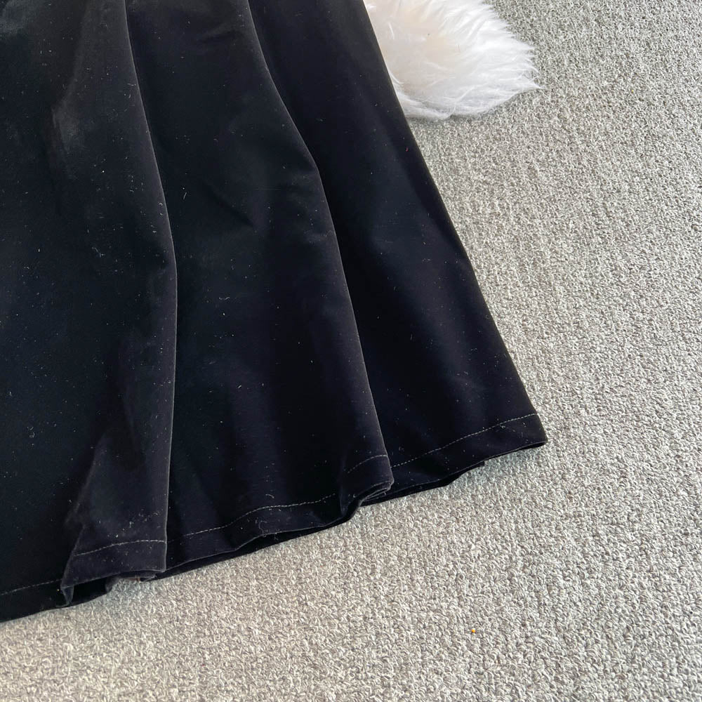 Simple Design Black Velvet Shirt Dress