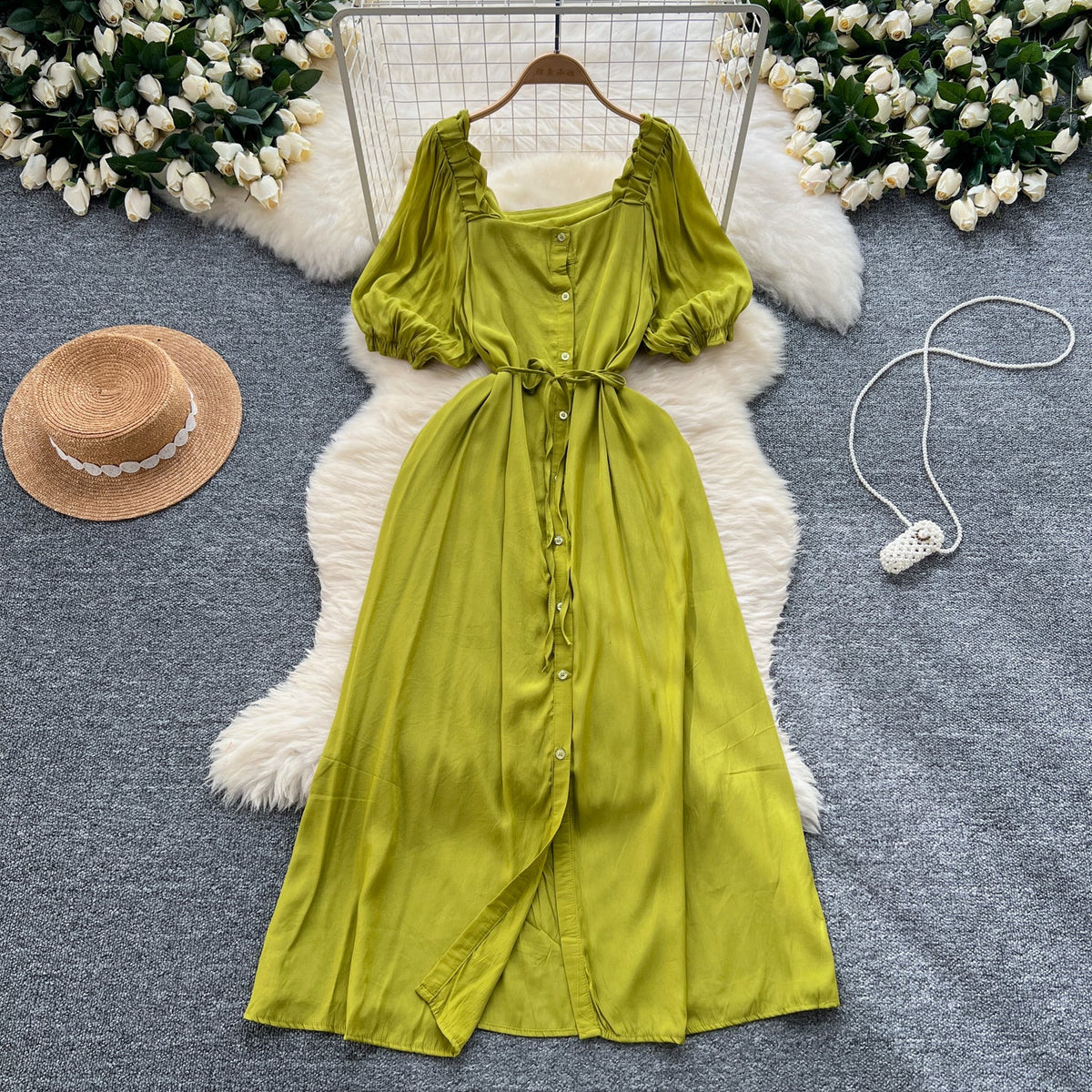 French Style Solid Color A-line Dress