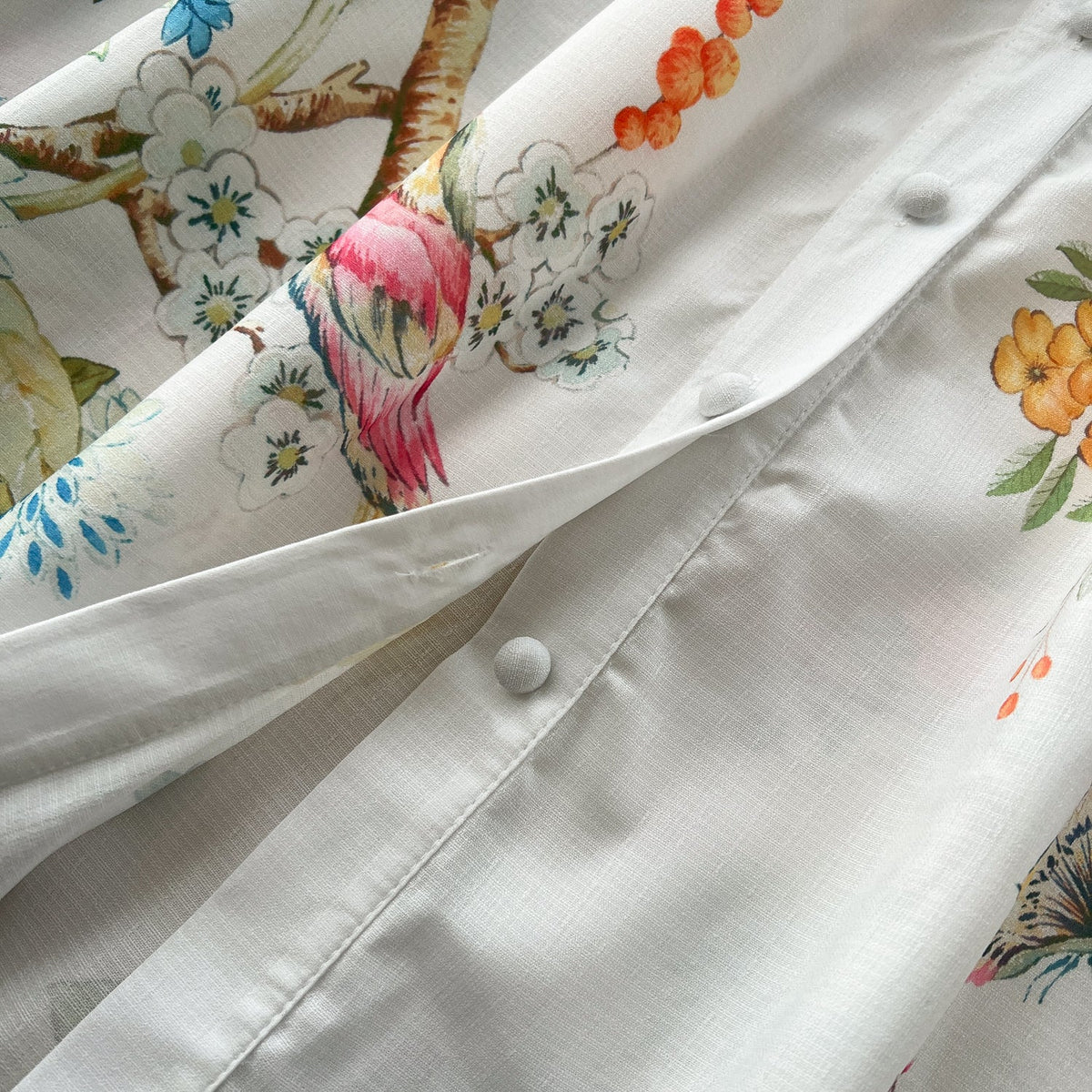 Polo Collar Floral White Shirt Dress