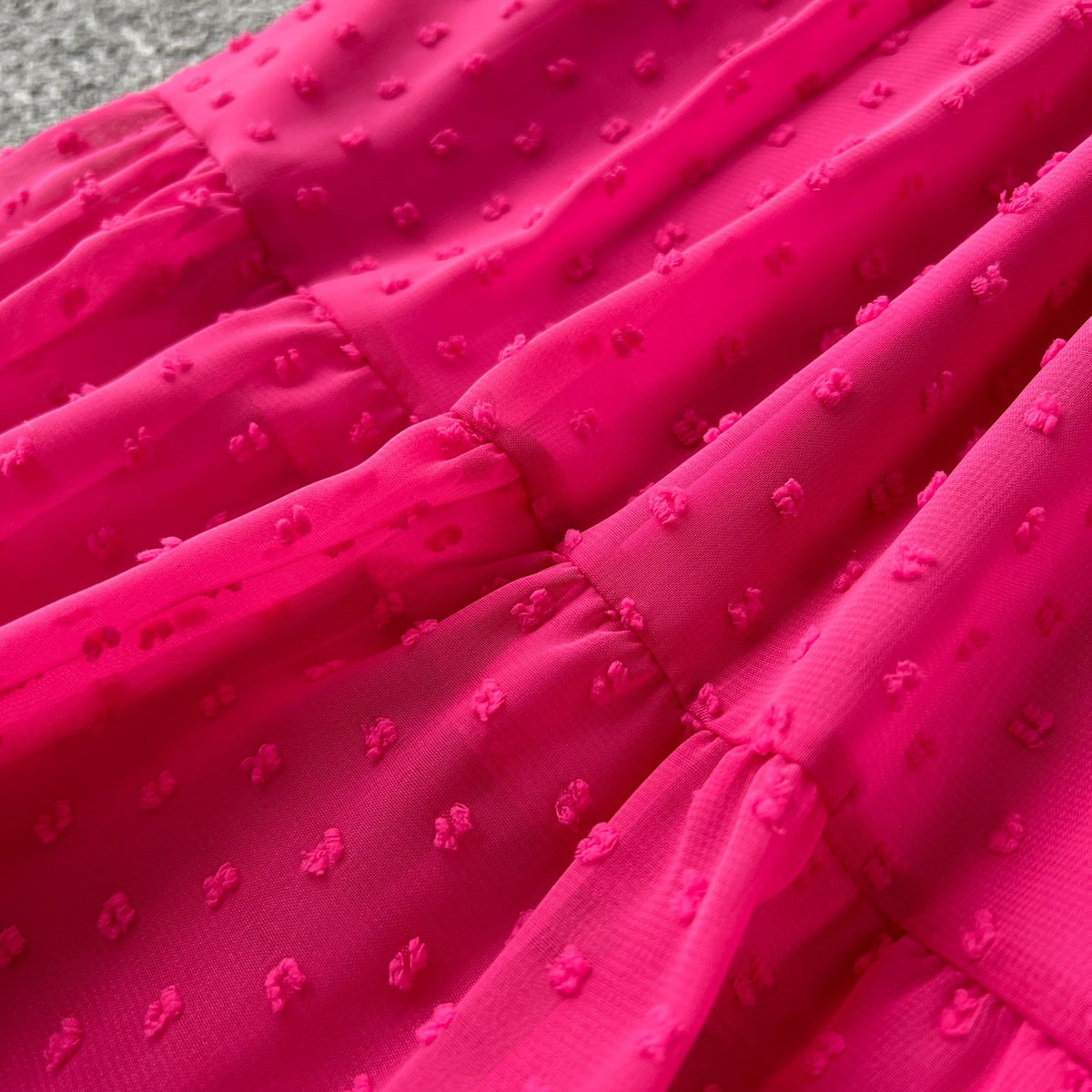 Solid Color Puffy Sleeve Ruffled Dress