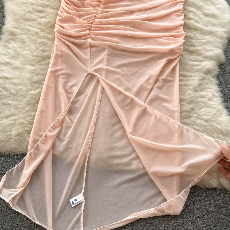 Off-shoulder Ruffled Fairy Pink Dress