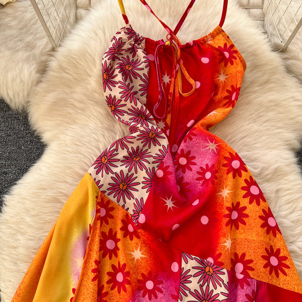 Bohemia Style Printed Halter Dress