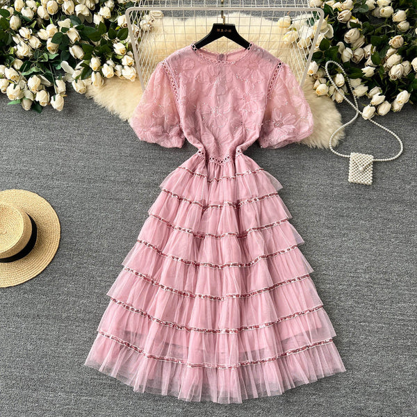 Delicate Sequined Layered Mesh Dress