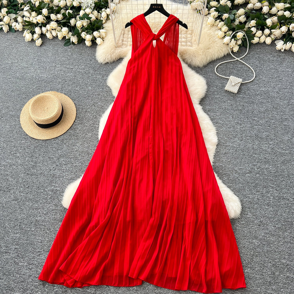 Solid Color Knotted Halter Dress