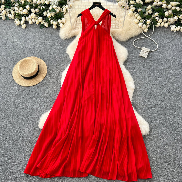Solid Color Knotted Halter Dress