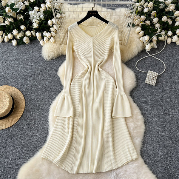 Flared Sleeve Bodycon Knitted Dress