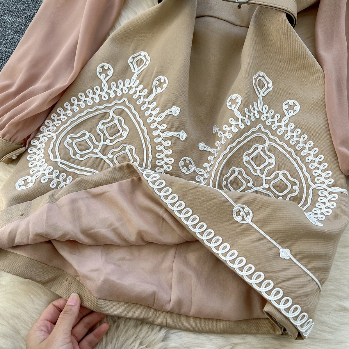 Round Collar Embroidered Patchwork Dress