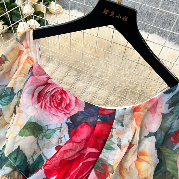 Fairy Ruffled Neckline Floral Dress