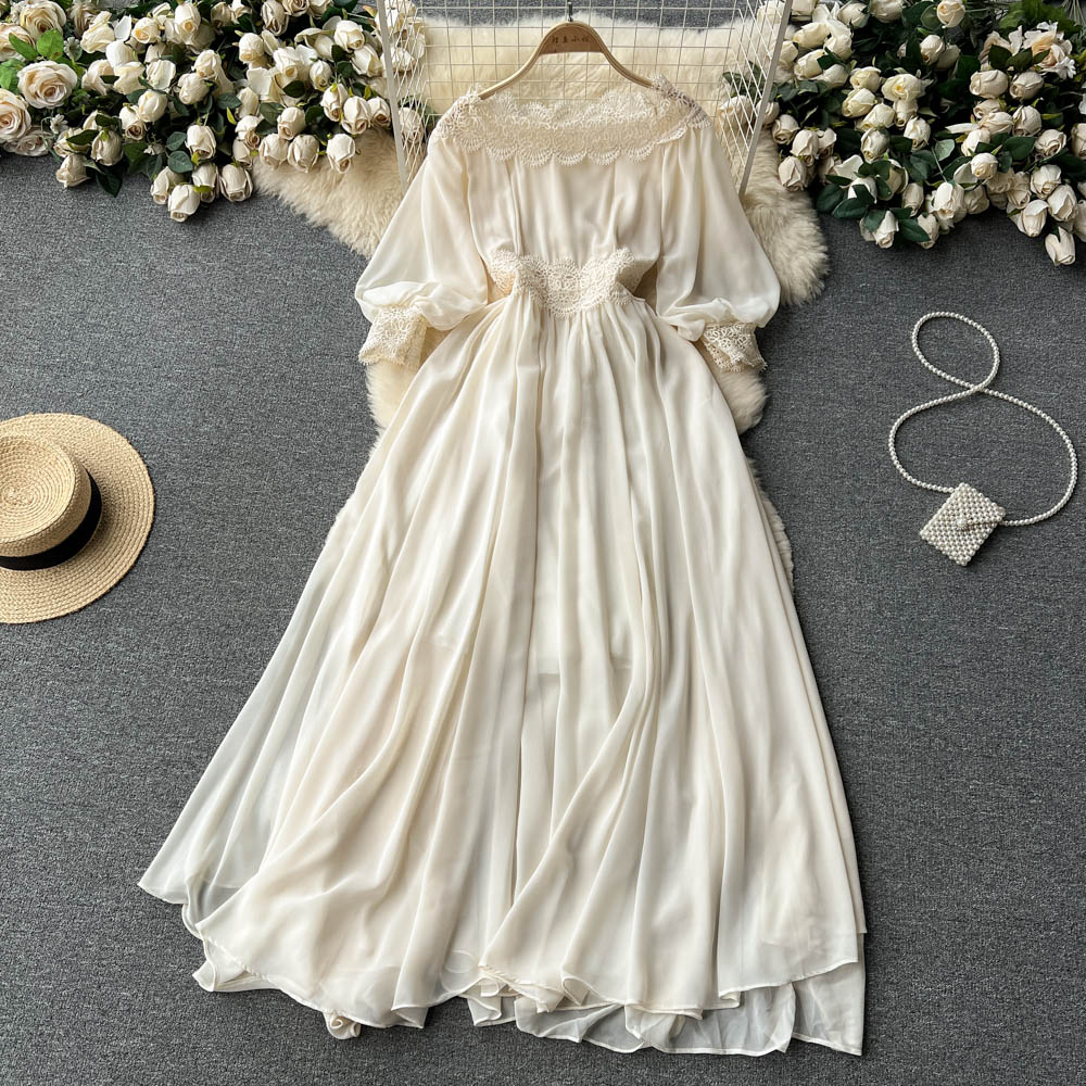 Niche Off-shoulder Crochet Lace Dress