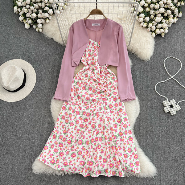 Vintage Sleeveless Dress&Cape Jacket 2Pcs