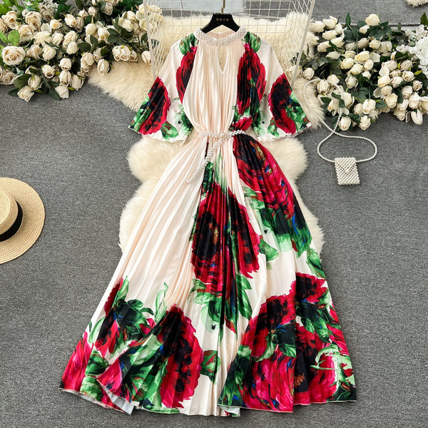 Elegant Beaded Floral Printed Dress