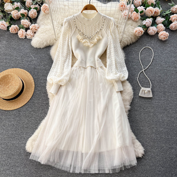 Patchwork Hollowed Mesh Over-knee Dress