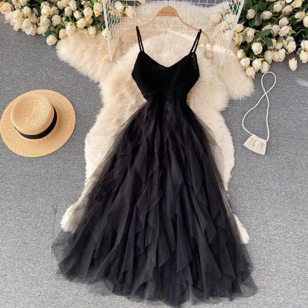 High Waist Mesh Puffy Slip Dress
