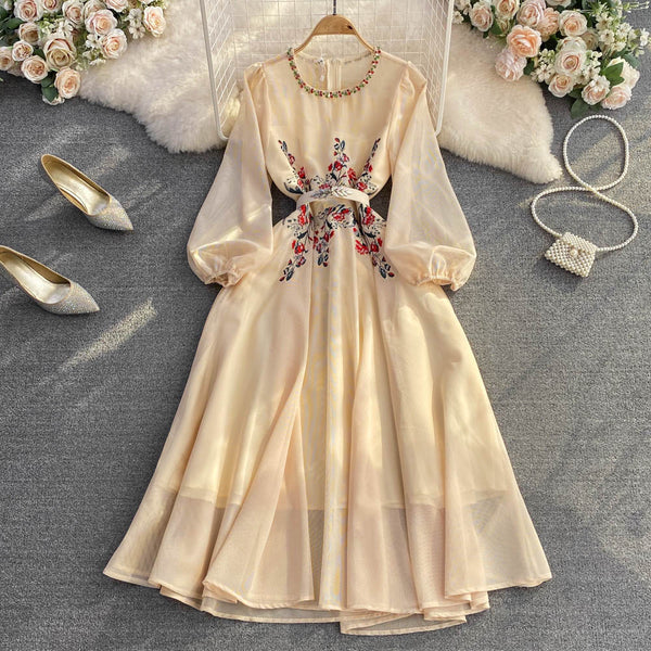 Round Collar Studded Floral Dress