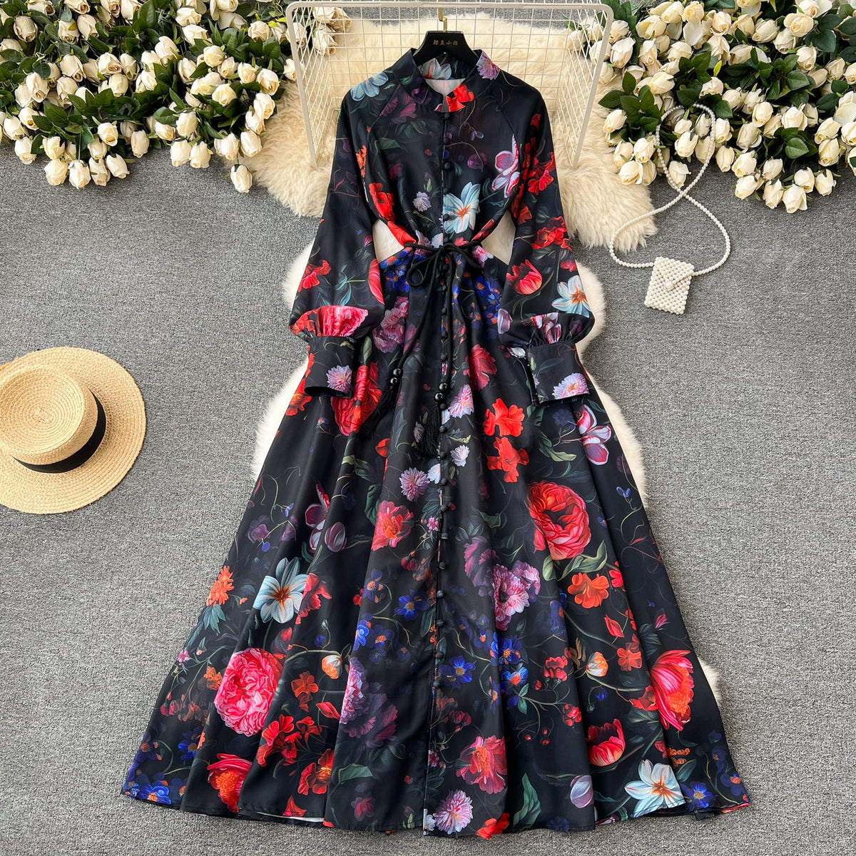 Floral Printed Single-breasted Shirt Dress