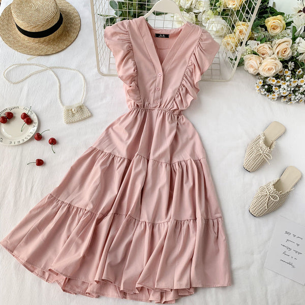 Fairy V-neck Ruffled Sleeveless Dress