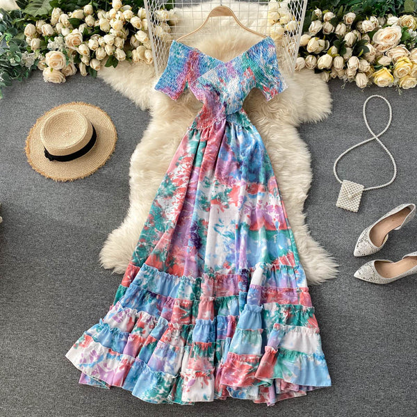 Stretchy Tie-dye Printed Maxi Dress