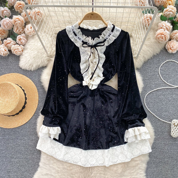 Sweetie Lace Trim Suede Dress