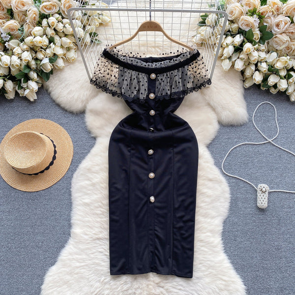 Off-shoulder Polka Dot Mesh Dress