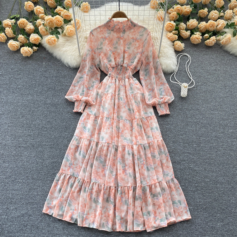 Stand Collar Floral Shirt Dress