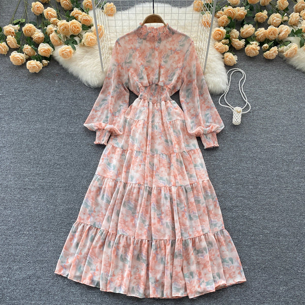 Stand Collar Floral Shirt Dress