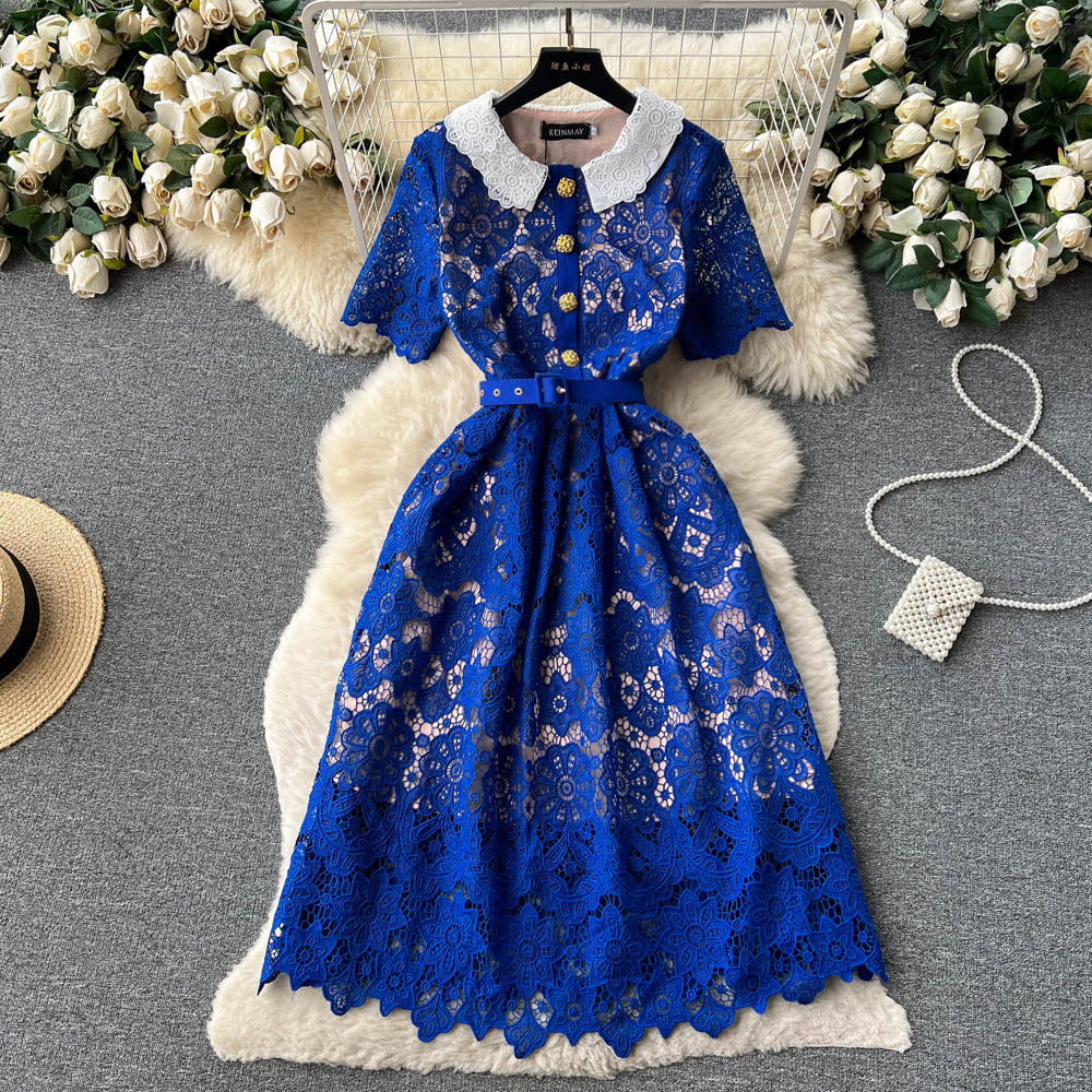 Hollowed Embroidery Doll Collar Lace Dress