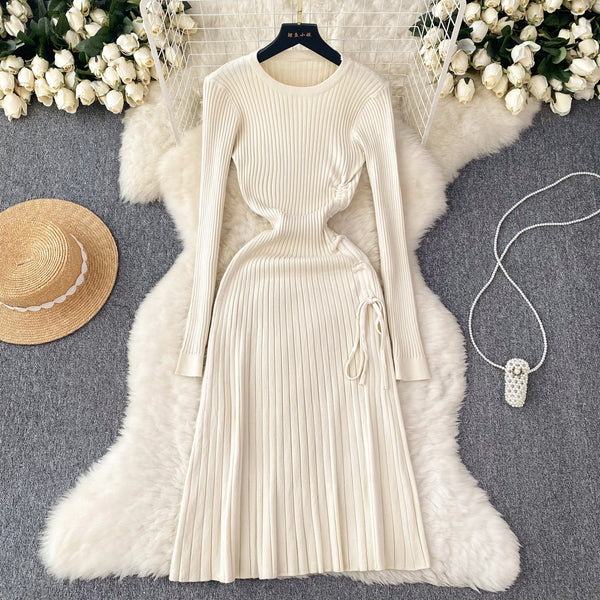 Solid Color Slim-fitting Knitted Dress