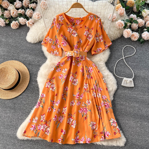 Korean Style Floral Print Chiffon Dress