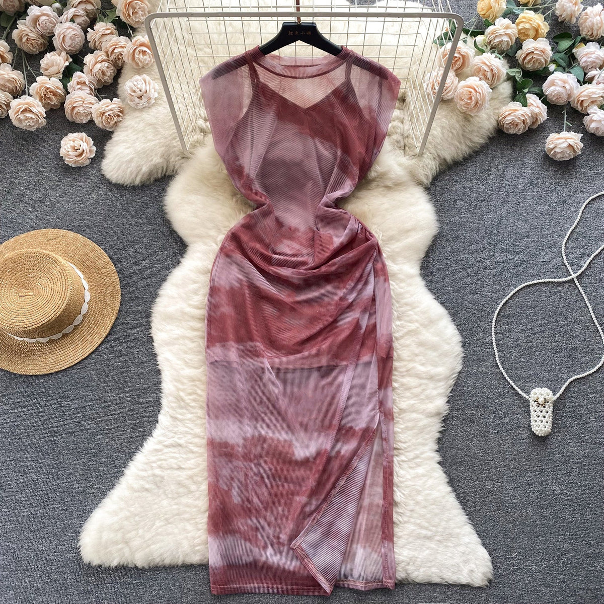 Ink Swooshed Printing 2Pcs Dress