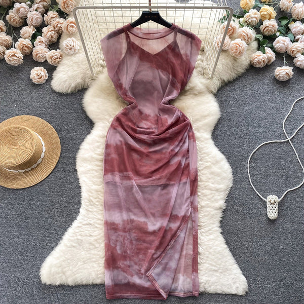 Ink Swooshed Printing 2Pcs Dress