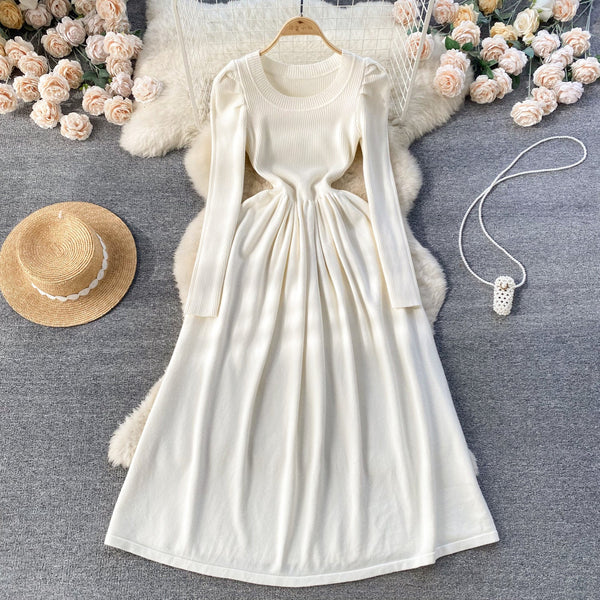 Simple Design Crew Neck Knitted Dress