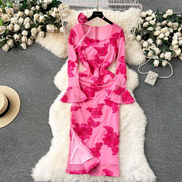 High-end Embroidered Floral Split Dress