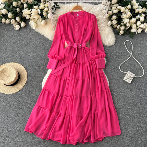 Vintage Single Breasted Chiffon Dress
