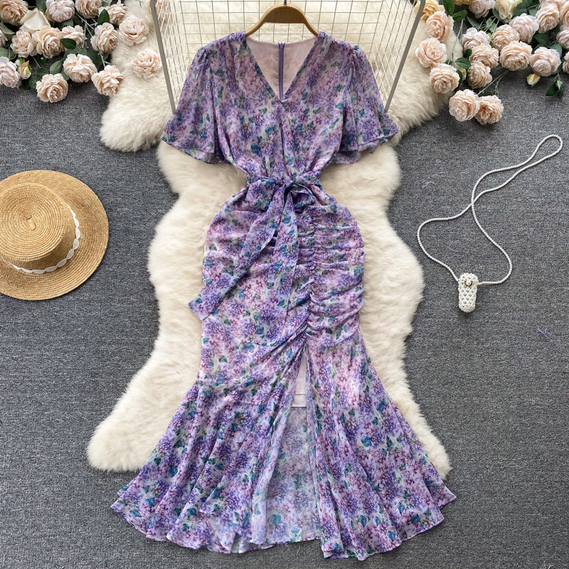 French Style Floral Fishtail Dress