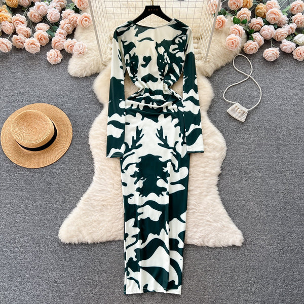 Hollowed Backless Slim-fitting Floral Dress
