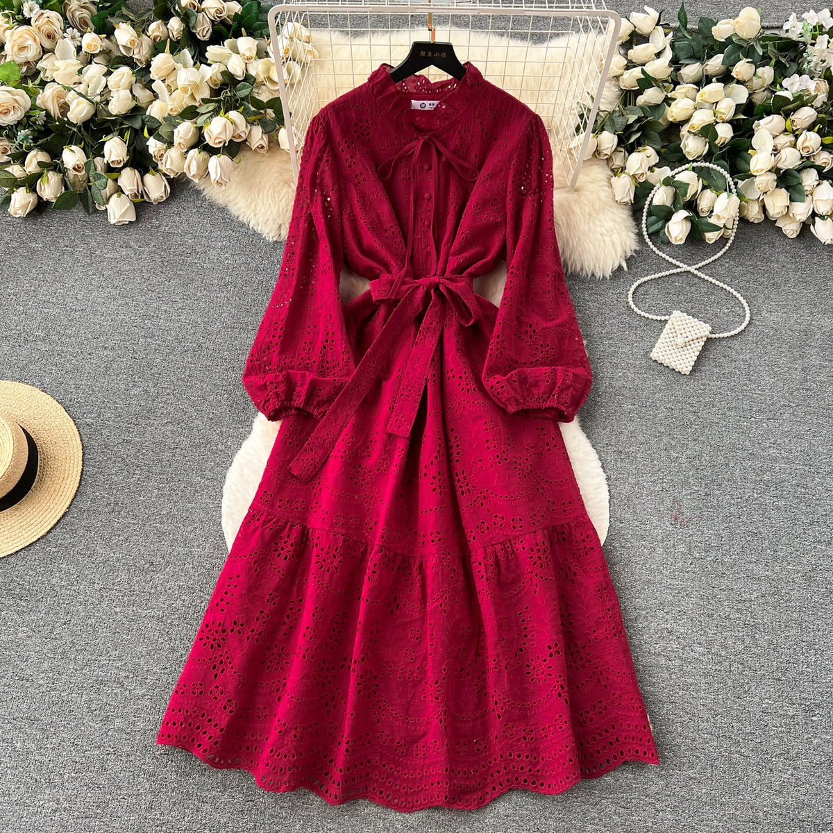 Bohemian Style Lace-up Ruffled Dress