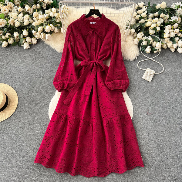 Bohemian Style Lace-up Ruffled Dress