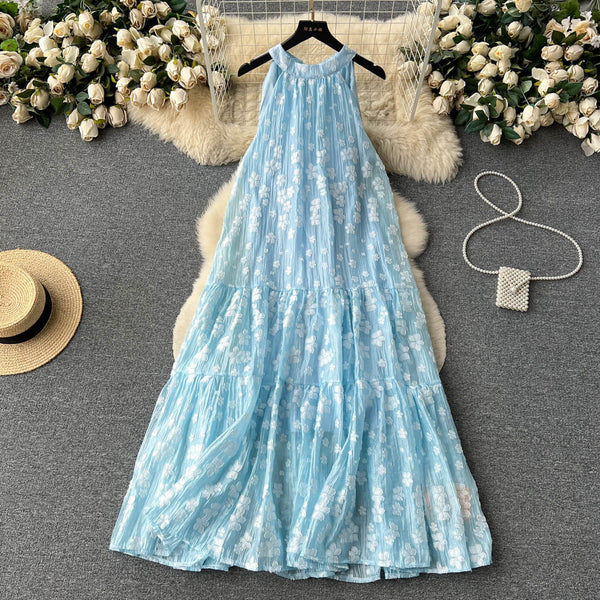 Solid Loose-fit Sleeveless Halter Dress