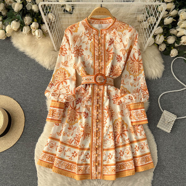 French Style Floral Printed A-line Dress