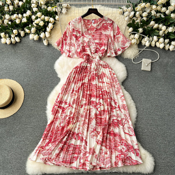 Vintage Floral Printed Chiffon Dress