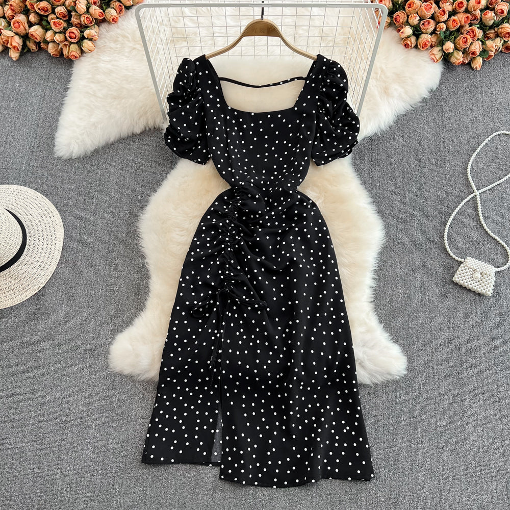 Fairy Puffy-sleeve Polka Dot Dress