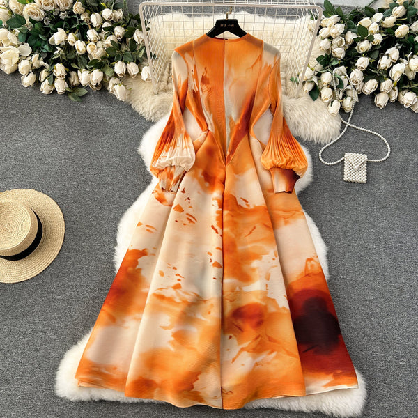 French Style Tie-dye Printed Dress