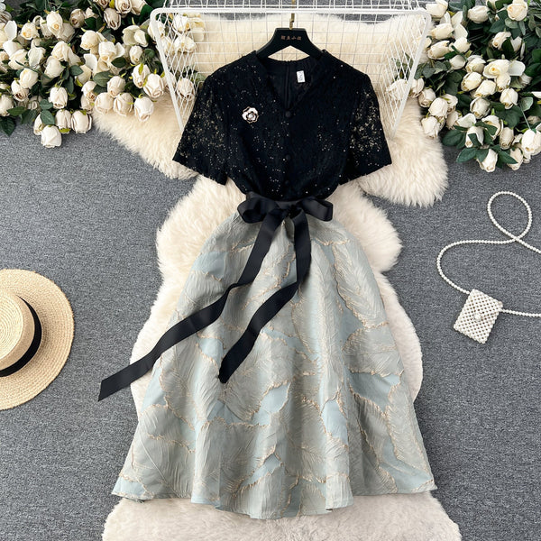 Elegant Hollowed Patchwork Lace Dress